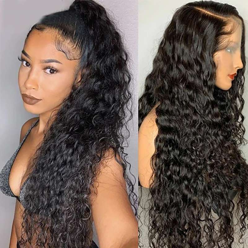 180% Density Water Wave Glueless Lace Closure Wigs Human Hair For Women