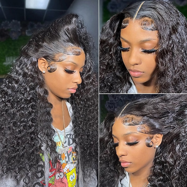 180% Density Water Wave Glueless Lace Closure Wigs Human Hair For Women