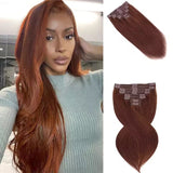 Load image into Gallery viewer, Morketic Reddish Brown Straight Clip in Hair Extensions Human Hair 8pcs Per Set with 18Clips