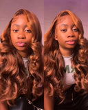 Load image into Gallery viewer, Dark Brown With Highlight Colored Body Wave 1 3x4 Lace Front Human Hair Wigs