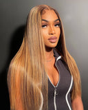 Load image into Gallery viewer, Morketic Honey Blonde with Piano Highlights Colored Straight 13x4 Lace Front Human Hair Wig