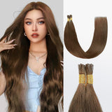Load image into Gallery viewer, Morketic I Tip Hair Extensions Natural Remy Human Hair (#8 Light Brown)