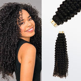 Load image into Gallery viewer, Morketic Afro-textured Kinky Curly Tape In Remy Hair Extensions #1B Natural Black