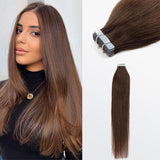 Load image into Gallery viewer, Morketic Premium Quality Straight Tape In Remy Hair Extensions #4 Chocolate Brown