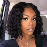 Load image into Gallery viewer, Morketic Curly Short Bob Natural Black Glueless T Part Lace Front Human Hair Wig