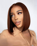Load image into Gallery viewer, Dark Brown Color Short Bob Straight Double Drawn Hair Grade 6-inch Deep Lace Glueless Human Hair Wig