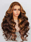 Load image into Gallery viewer, Dark Brown With Highlight Colored Body Wave 1 3x4 Lace Front Human Hair Wigs