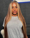 Load image into Gallery viewer, Morketic Honey Blonde with Piano Highlights Colored Straight 13x4 Lace Front Human Hair Wig
