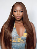 Load image into Gallery viewer, Chestnut Brown Colored Straight Pre-Cut 6x5 Lace Glueless Human Hair Wigs
