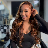Load image into Gallery viewer, Dark Brown With Highlight Colored Body Wave 1 3x4 Lace Front Human Hair Wigs