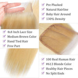 Load image into Gallery viewer, Morketic 613 Blonde 4x4 HD Transparent Straight Lace Closure 100% Brazilian Human Hair Swiss Closure