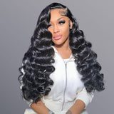 Load image into Gallery viewer, Morketic Loose Wave Natural Black 13x6 Lace Frontal Human Hair Wig Free Parting