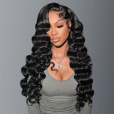 Load image into Gallery viewer, Morketic Loose Wave Natural Black Pre-Cut Glueless 6x5 Lace Closure Human Hair Wigs
