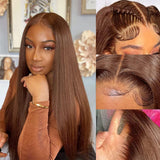 Load image into Gallery viewer, Chestnut Brown Colored Straight Pre-Cut 6x5 Lace Glueless Human Hair Wigs