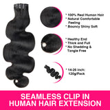 Load image into Gallery viewer, Morketic Seamless Clip in Hair Extensions Human Hair Body Wave PU Clip ins with Invise Edge for Women