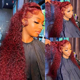 Load image into Gallery viewer, Burgundy Red Auburn Colored Jerry Curly 13x4 Lace Front Human Hair Wigs