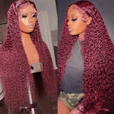 Load image into Gallery viewer, Burgundy Red Auburn Colored Jerry Curly 13x4 Lace Front Human Hair Wigs