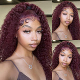 Load image into Gallery viewer, Burgundy Red Auburn Colored Jerry Curly 13x4 Lace Front Human Hair Wigs
