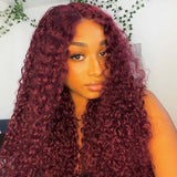 Load image into Gallery viewer, Burgundy Red Auburn Colored Jerry Curly 13x4 Lace Front Human Hair Wigs