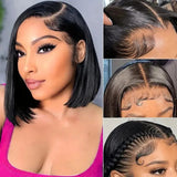 Load image into Gallery viewer, Short Bob Natural Black Silky Straight 6x5 Pre-cut Glueless Human Hair Wigs