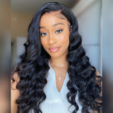 Load image into Gallery viewer, Morketic Loose Wave Natural Black 13x6 Lace Frontal Human Hair Wig Free Parting