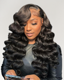 Load image into Gallery viewer, Morketic HD Lace Double Drawn Loose Wave 13x4 Lace Frontal Natural Black Human Hair Wig Free Part