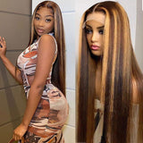 Load image into Gallery viewer, Morketic Honey Blonde with Piano Highlights Colored Straight 13x4 Lace Front Human Hair Wig