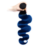 Load image into Gallery viewer, Morketic Black Roots Blue Hair Brazilian Body Wave Human Hair 1 Bundle