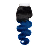 Load image into Gallery viewer, Morketic Black Roots Blue Ombre Color Hair 4x4 Swiss Lace Closure Body Wave With Baby Hair Remy Human Hair