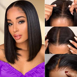 Load image into Gallery viewer, Short Bob Natural Black Silky Straight 6x5 Pre-cut Glueless Human Hair Wigs