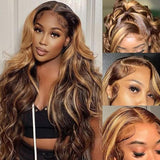 Load image into Gallery viewer, Honey Blonde Piano Highlight Color Body Wave 13x4/6x5 Lace Front Human Hair Wig