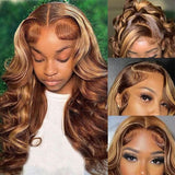 Load image into Gallery viewer, Honey Blonde Piano Highlight Color Body Wave 13x4/6x5 Lace Front Human Hair Wig