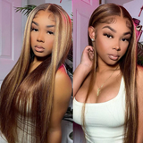 Load image into Gallery viewer, Morketic Honey Blonde with Piano Highlights Colored Straight 13x4 Lace Front Human Hair Wig