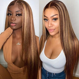 Load image into Gallery viewer, Morketic Honey Blonde with Piano Highlights Colored Straight 13x4 Lace Front Human Hair Wig