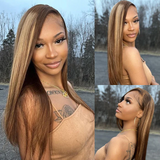 Load image into Gallery viewer, Morketic Honey Blonde with Piano Highlights Colored Straight 13x4 Lace Front Human Hair Wig