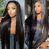 Load image into Gallery viewer, Straight Natural Black Glueless 6x5 Pre-Cut Lace Closure Human Hair Wigs