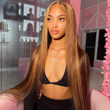Load image into Gallery viewer, Morketic Honey Blonde with Piano Highlights Colored Straight 13x4 Lace Front Human Hair Wig
