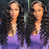 Load image into Gallery viewer, Morketic HD Lace Double Drawn Loose Wave 13x4 Lace Frontal Natural Black Human Hair Wig Free Part