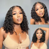 Load image into Gallery viewer, Morketic Curly Short Bob Natural Black Glueless T Part Lace Front Human Hair Wig
