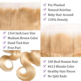 Load image into Gallery viewer, Morketic Brazilian Body Wave 613 Blonde Hair 13x4 HD Transparent Lace Frontal Closure 100 Human Hair Closure