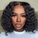 Load image into Gallery viewer, Morketic Curly Short Bob Natural Black Glueless T Part Lace Front Human Hair Wig