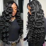 Load image into Gallery viewer, Morketic HD Lace Double Drawn Loose Wave 13x4 Lace Frontal Natural Black Human Hair Wig Free Part