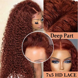 Load image into Gallery viewer, 7x5 Glueless Lace Closure Wig 180% Density Reddish Brown Deep Curly Wig HD Lace