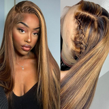 Load image into Gallery viewer, Morketic Honey Blonde with Piano Highlights Colored Straight 13x4 Lace Front Human Hair Wig