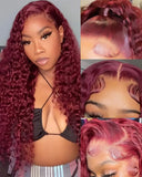 Load image into Gallery viewer, Burgundy Red Auburn Colored Jerry Curly 13x4 Lace Front Human Hair Wigs