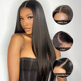 Load image into Gallery viewer, Straight Natural Black Glueless 6x5 Pre-Cut Lace Closure Human Hair Wigs