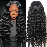 Load image into Gallery viewer, Morketic Loose Wave Natural Black Pre-Cut Glueless 6x5 Lace Closure Human Hair Wigs