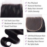 Load image into Gallery viewer, Morketic Black 5x5 HD Transparent Body Wave Lace Closure Black Malaysian Remy Human Hair Closure With Baby Hair