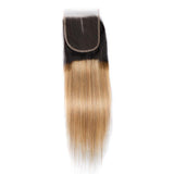 Load image into Gallery viewer, Morketic Black Roots Strawberry Blonde Color Hair 4x4 Straight Lace Closure With Baby Hair Remy Human Hair