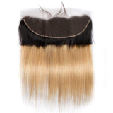 Load image into Gallery viewer, Morketic Black Roots Strawberry Blonde Ombre Color Hair HD Transparent 13x4 Straight Lace Frontal Closure Pre Plucked Natural Hairline With Baby Hair Remy Brazilian Human Hair
